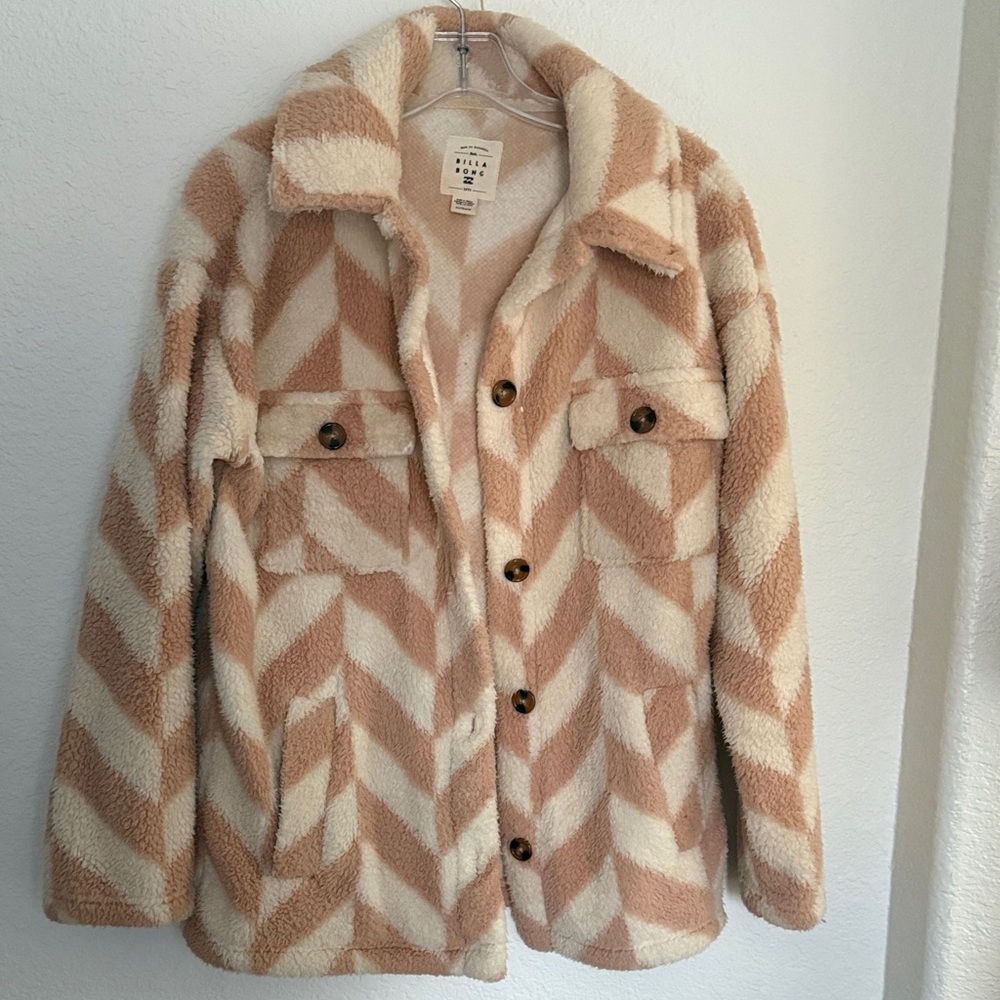 Billabong Chevron Teddy Jacket in Cream and Tan